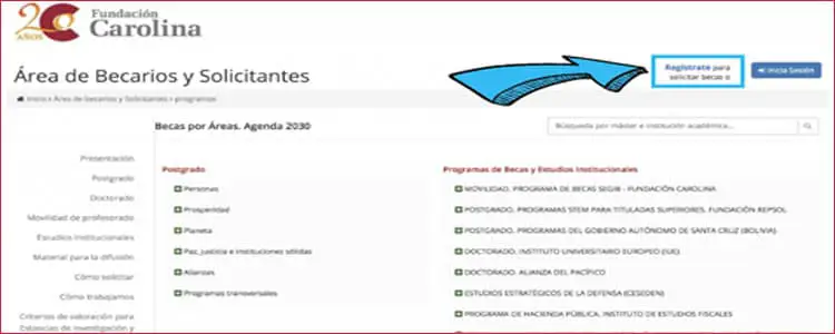 Becas Fundación Carolina España: Solicitar: Acceso a la plataforma: Registro o inicio de sesión | Sitio Web Oficial Becas.org.es